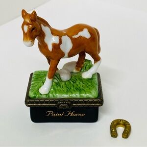 PHB Collection Paint Horse Porcelain Hinged Trinket Box Small Horseshoe Accent